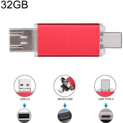 32GB 3 in 1 USB-C / Type-C + USB 2.0 + OTG Flash Disk, For Type-C Smartphones & PC Computer (Red) (OEM)