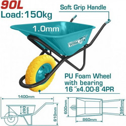 TOTAL ΕΠΑΓΓΕΛΜΑΤΙΚΟ ΚΑΡΟΤΣΙ ΕΡΓΟΛΑΒΙΚΟ 90Lit 150Kg ΜΕ ΡΟΔΑ ΣΥΜΠΑΓΗ ΠΟΛΥΟΥΡΕΘΑΝΗΣ THTWB64018GPU
