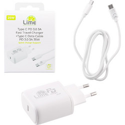Lime LTC25W Φορτιστής με Καλώδιο USB-C με Θύρα USB-C 25W Power Delivery White