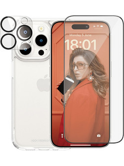 Γυαλί Προστασίας Κάμερας + Διάφανη Θήκη Hard Case + Γυαλί Προστασίας Οθόνης με Πλαίσιο για iPhone 15 Pro PANZERGLASS