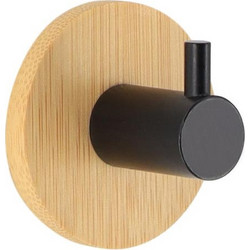Γάντζος μπάνιου, ξύλινη βάση με μαύρο μεταλλικό άγκιστρο 3Μ, 4.3x3.5x4.3 cm - Aria Trade