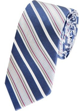 ...0053 Μπλε ριγέ υφαντή γραβάτα από φυσικό μετάξι