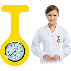 Portable Silicone Nurse Round Quartz Wristwatch Watch with Pin(Yellow) (OEM)