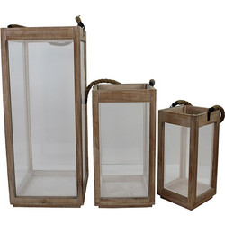 GAMAR ΦΑΝΑΡΙ SET 3ΤΜΧ ΞΥΛΟ ΓΥΑΛΙ ΦΥΣΙΚΟ 25 20 15x25 20 15xH60 44 32cm c462164