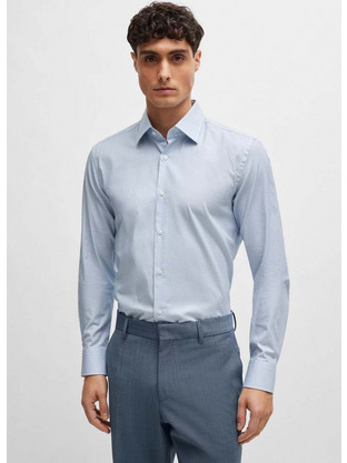 Hugo Boss Ανδρικό Πουκάμισο Βαμβακερό Σχέδια Μακρυμάνικο Slim Fit Γαλάζιο 50512852-450