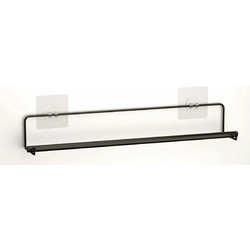 TEKNO-TEL Κρεμάστρα/Ράγα Πετσέτας Μπάνιου 45.5x7x7cm 3 Θέσεων Επιχρωμιωμένο Ατσάλι με Αυτοκόλλητο Γάντζο Σιλικόνης Μαύρη Matte