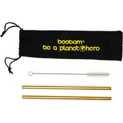 Boobam Straw Metal Wide Titanium Gold Μεταλλικά Καλαμάκια 2 Τεμάχια