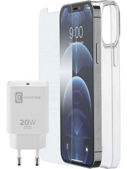 Θήκη Με Γυαλί Προστασίας & Φορτιστή Για iPhone 12 Pro Max (Σετ 3Τμχ) STARTKITIPH12PRM Clear-White Cellular Line