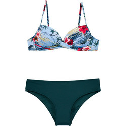 Γυναικείο μαγιό bikini ντραπέ με μπανέλα φλοράλ πετρόλ S24
