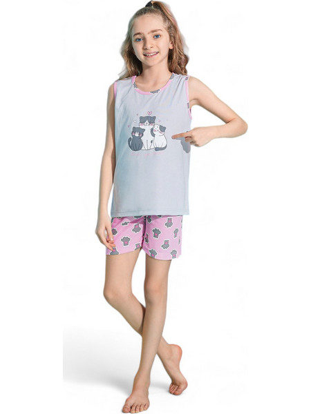Πιτζάμα παιδική με σορτσάκι PijaMood Cats PJMD2080-Γκρι