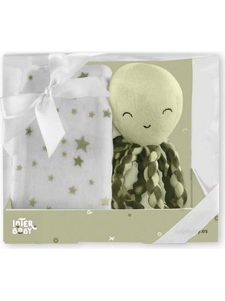 Interbaby Κουβέρτα Αγκαλιάς Fleece με Λούτρινο Χταπόδι 80x110 Χακί
