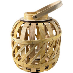 LANTERN ROUND Φανάρι Κήπου- Βεράντας Ξύλινο, Απόχρωση Φυσικό, με Γυάλινο ποτήρι-Ε2900-Γυαλί Ξύλο-4τμχ- Φ24x27cm