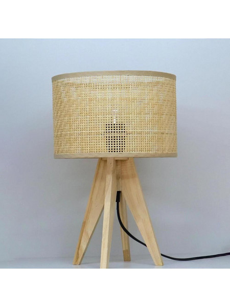 Φωτιστικό επιτραπέζιο rattan με ξύλινη βάση Υ36,5xO24εκ