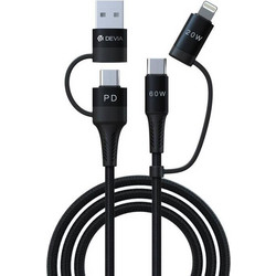 Devia Καλώδιο Σύνδεσης Usb 2.0 4in1 EC504 Usb C σε Usb A & Usb C & Lightning Pd 27+60W 1.5m Extreme Μαύρο - (121553, EC504)