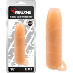 Chisa Novelties Real Feel Sleeve with Ball Strap Κάλυμμα Επιμήκυνσης Πέους Flesh