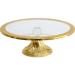Τουρτιέρα Με Πόδι 283PLN1406 Φ30x14cm Clear-Gold Hermia Ανοξείδωτο Ατσάλι