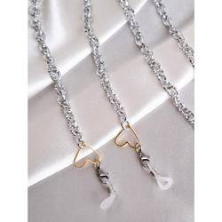 Silver Lovers ασημί αλυσίδα γυαλιών με χρυσές καρδούλες