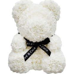 Αρκουδάκι Από Τεχνητά Τριαντάφυλλα 25X17cm Bear Roses Ασπρο