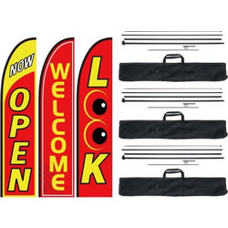 VEVOR Open Flags με Pole Kit, Advertising Flags για επιχειρήσεις εκτός, Advertising Feather Flag Kit, 3 Flags (Open, Look, Welcome) 3 Poles, 3 Ground Stakes, Swooper Flags για επιχειρήσεις 16,3 FT