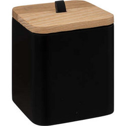 Δοχείο polyresin μαύρο με καπάκι bamboo 9,1x9,1x10,3cm