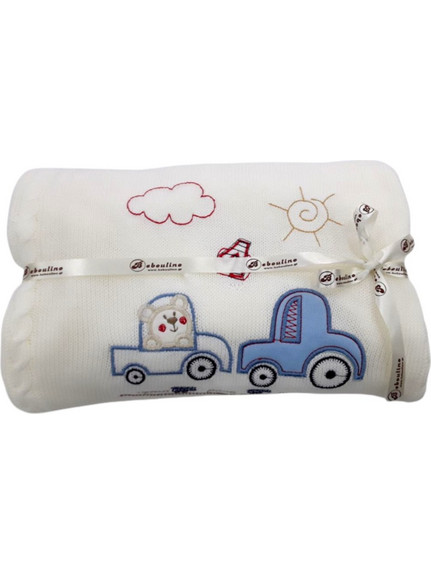 Beboulino Cars Κουβέρτα Αγκαλιάς Πλεκτή 90x100 Λευκή Γαλάζια