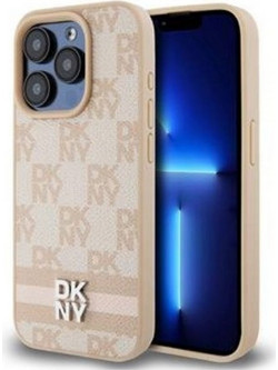DKNY PU Leather Checkered Pattern and Stripe Θήκη Δερματίνης για iPhone 14 Pro Max Ροζ