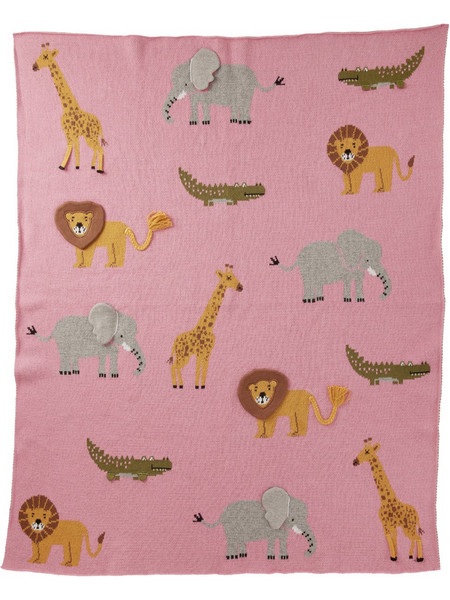 Rice - Knitted Baby Blanket with Animals and 3D Details - Pink