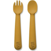 Interbaby Σετ Βρεφικό Πιρούνι & Κουτάλι Σιλικόνης 6m+ Mustard 2τμχ
