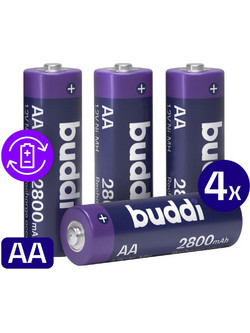 Μπαταρίες Buddi Επαναφορτιζόμενες AA Ni-MH 2.800mAh 1.2V 4 Τεμάχια - Purple (8719246466786)