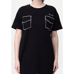 TWINSET MAXI T-SHIRT ΛΑΙΜΟΚΟΨΗ ΜΑΥΡΟ ΜΕ ΣΤΡΑΣ ΚΕΝΤΗΜΕΝΑ ΕΜΠΡΟΣ ΚΑΝΤΟΜΑΝΙΚΟ ΚΑΝΟΝΙΚΗ ΓΡΑΜΜΗ