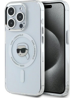 Karl Lagerfeld IML Metal Karl Head MagSafe Case for iPhone 15 Pro White