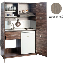 Πολυκουζίνα mini kitchen 125cm απόχρωση μπεζ της δρυός με αριστερή γούρνα και μεγάλες πόρτες για φοιτιτικά studios, γραφεία &καταλύματα - ΚΣ125-ΠΟΡΤΕΣ-ΔΡΥΣ-ΜΠΕΖ