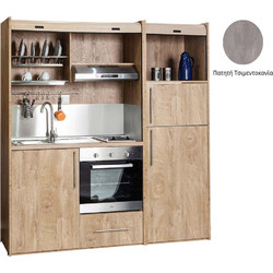 Πολυκουζίνα mini kitchen 190cm με μεγάλο ψυγείο & μεγάλο φούρνο απόχρωση πατητή τσιμεντοκονία για γραφεία, studios & καταλύματα airbnb