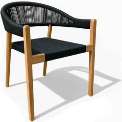 Premium Καρέκλα Teak με Συνθετικά Μαύρα Σχοινιά 77x60x60cm