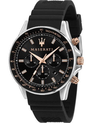 Maserati Sfida Ανδρικό Ρολόι Χρονογράφος με Μαύρο Καουτσούκ Λουράκι R8871640002