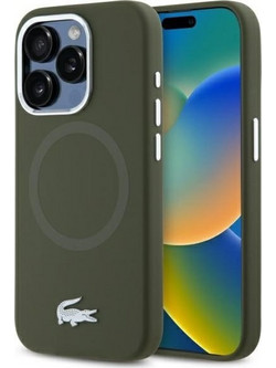 LACOSTE Iphone 15 Pro 6.1 Khaki Hardcase Silicone Croco Logo Magsafe - (LCHMP15LSMAB)