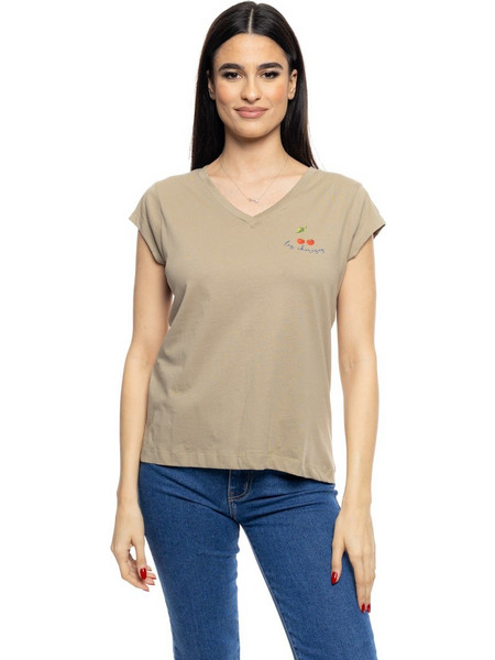 S&apos, Γυναικείο t-shirt με τύπωμα &apos,&apos,CHERRY&apos,&apos, 53-106-014 055 KHAKI
