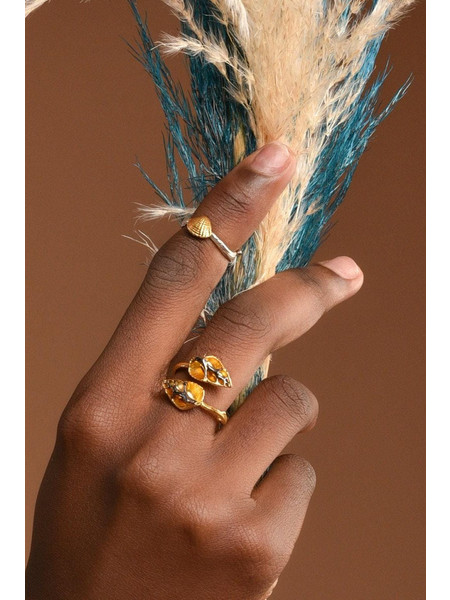 Real Sea Shell Gold Statement Ring with Heart Detail, Handmade Statement Jewelry, Organic Nature Band, Unique Gift for Nature Lovers, 14K Gold Plated Brass