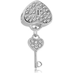Ατσάλινο Charm Καρδιά με Κλειδί & Λευκές Πέτρες (C3042)