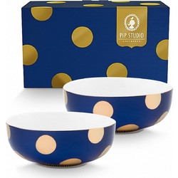PIP STUDIO - ΣΕΤ/2 ΠΟΡΣΕΛΑΝΙΝΑ ΜΠΩΛ DOT DELIGHT NAVY & GOLD 15cm
