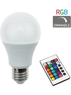 SpotLight Λάμπα LED Αχλάδι E27 A60 7,5W RGB Dimmable Με Τηλεκοντρόλ 5377 Spotlight - RGB+Θερμό Λευκό - SPOT-5377