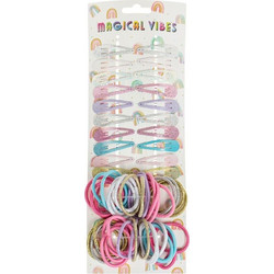 Σετ Παιδικά Αξεσουάρ Μαλλιών 20 Κλιπ με Glitter 5cm &amp 40 Λαστιχάκια Παλ Χρώματα - 60 τμχ