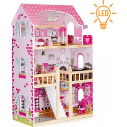 Ecotoys Μεγάλο Ξύλινο Κουκλόσπιτο με Έπιπλα & Φωτισμό Led HM006391