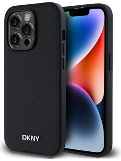 DKNY PU Leather Silver Metal Logo Magsafe Case for iPhone 14 Pro Max Black - (DKHMP14XPGHLMK)