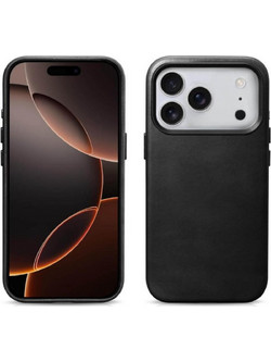 iCarer Leather with Camera Button MagSafe Back Cover Black (iPhone 17 Pro)