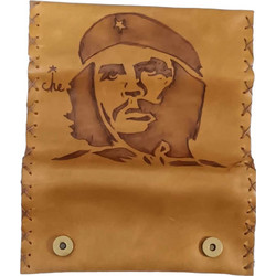 Χειροποιητη Δερματινη Καπνοθηκη με Πυρογραφια με Σχεδιο Τσε Γκεβαρα χρωμα ταμπα