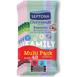 Septona Dermasoft Μωρομάντηλα Χωρίς Οινόπνευμα & Parabens με Χαμομήλι 4x12τμχ