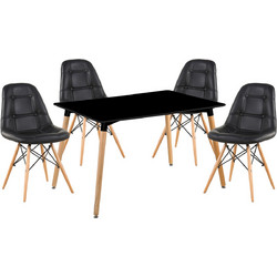 Σετ Τραπεζαρία (4+1) ArteLibre OWLET Μαύρο/Φυσικό PVC/Ξύλο/MDF 120x80x74cm
