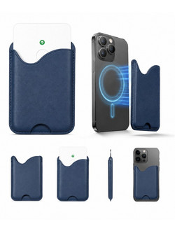 Μαγνητική Θήκη Καρτών για iPhone - Slim & Elegant Design σε Μπλε Μπλε θήκη Κάρτας Δερματίνη