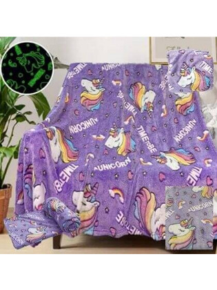 ΚΟΥΒΕΡΤΑ FLEECE ΦΩΣΦΟΡΙΖΕ ΜΟΝΟΚΕΡΟΙ ΜΩΒ UNICORN 150Χ200